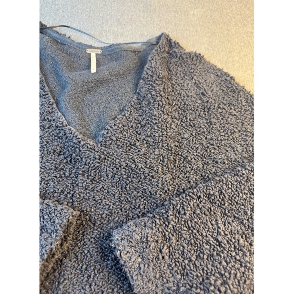 Free People V Neck‎ Blue Pullover Sweater Top Textured Knit Women's Size S
